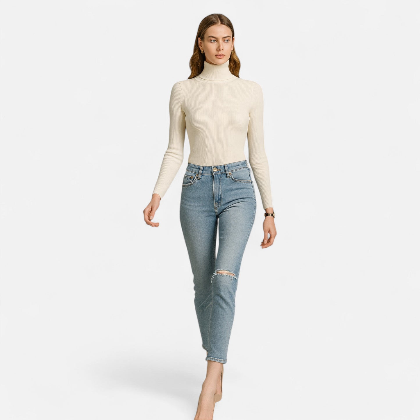 Jovetta | Women’s Ribbed Fold-Over Turtleneck Sweater